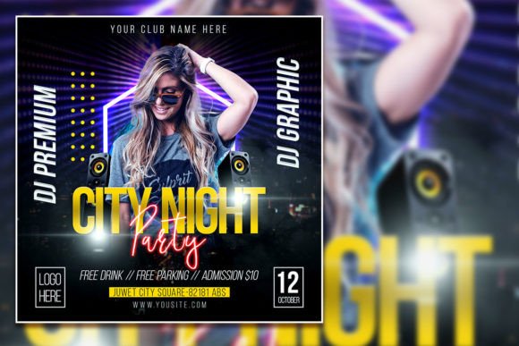 City Night Party Social Media Post & Editable Flyer Template