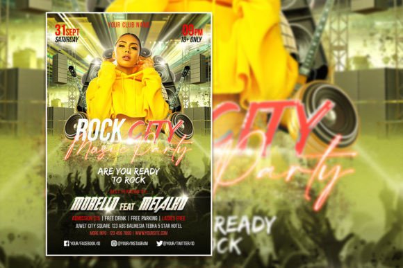 Rock City Music Party Flyer: Editable PSD Template